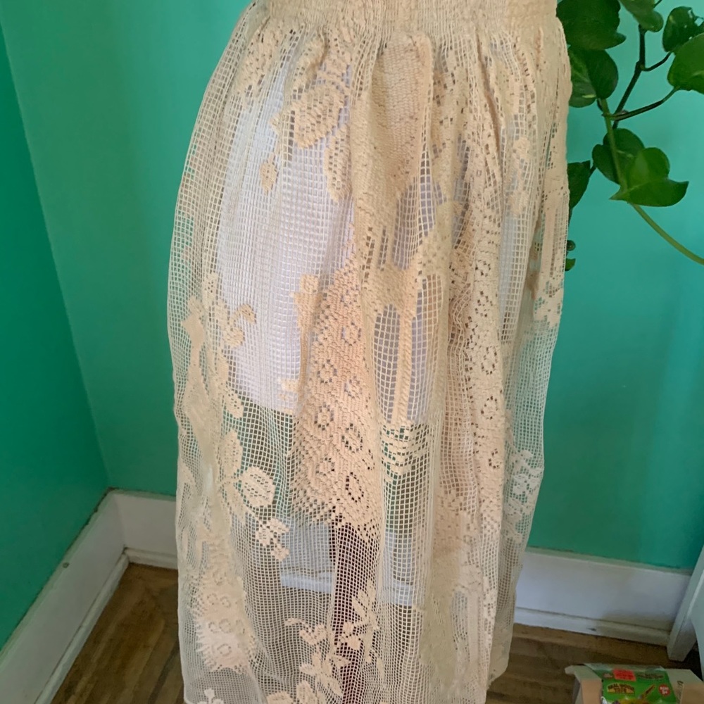 VTG boho lace peacocks women’s skirt 6 S